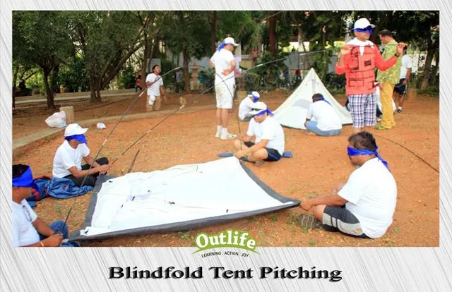 Blind Folded Tent Pitching
